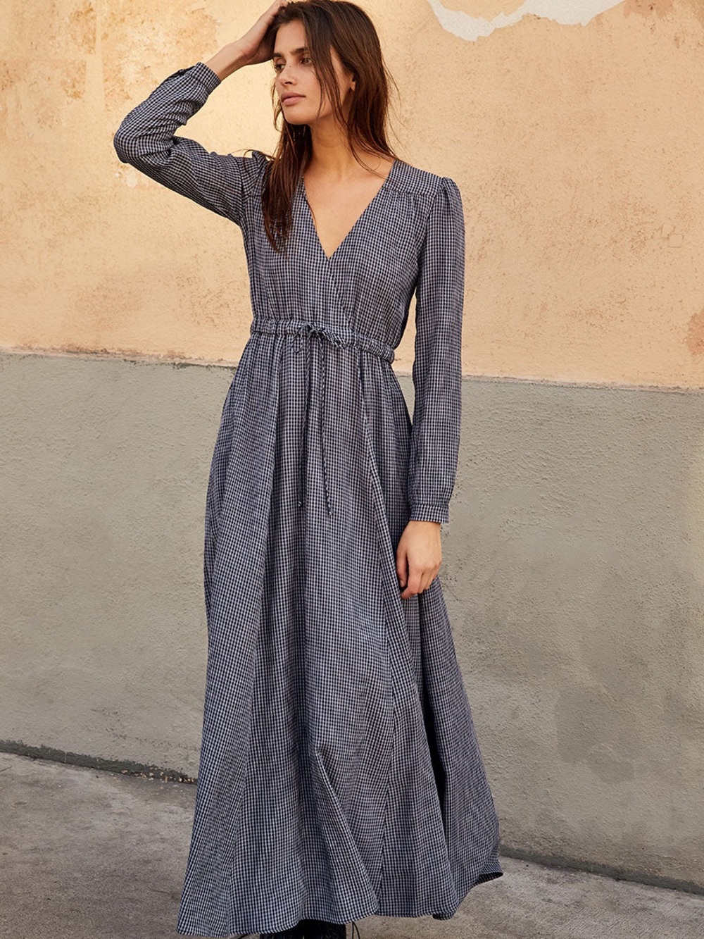 Christy Dawn Audrey Maxi Dress Navy Blue Check Plaid Size Small - Picture 16 of 17
